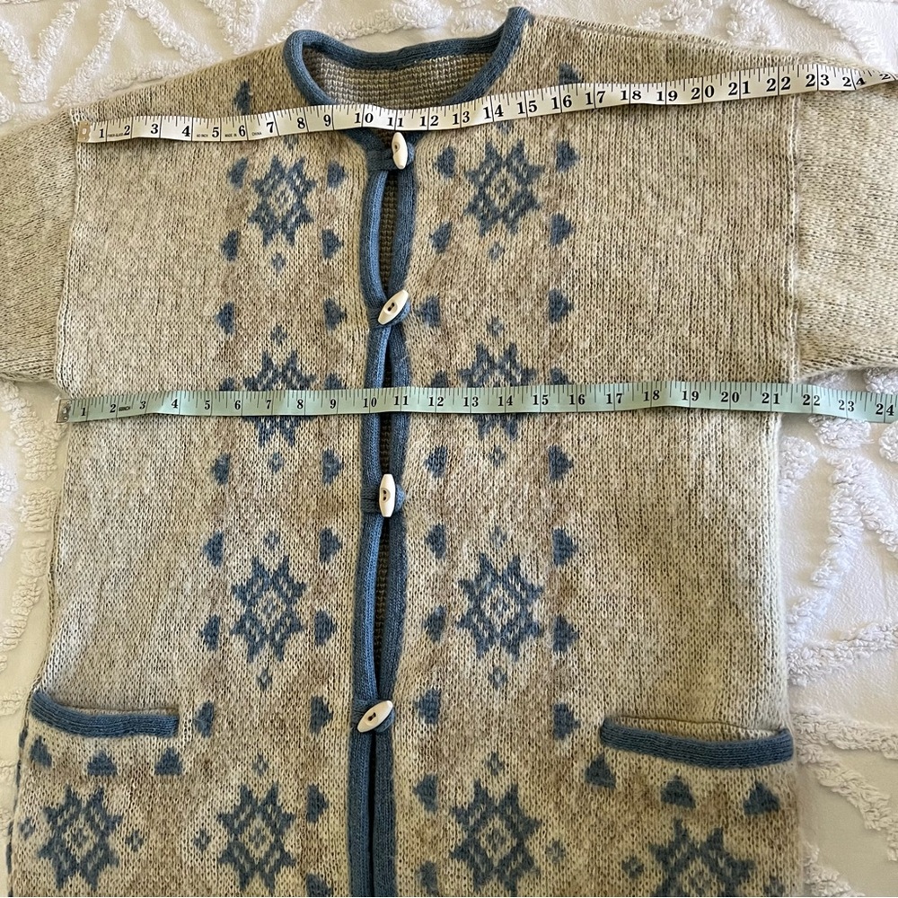 Alafoss Icewool Women's Vintage Blue Nordic Wool Cottagecore Cardigan Jacket - Picture 9 of 12